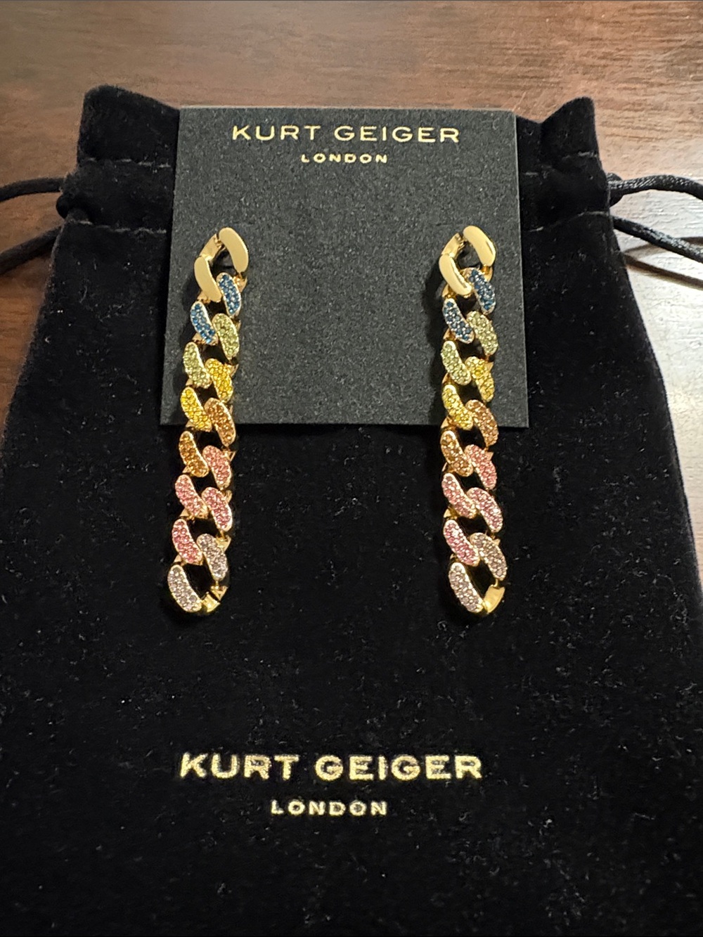 KURT GEIGER Pierced Gold Rainbow Link Drop Earrings